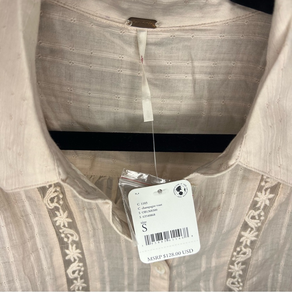 Free People Mikaela Button-Up Cotton Tunic in Champagne Toast NWT - Picture 3 of 4
